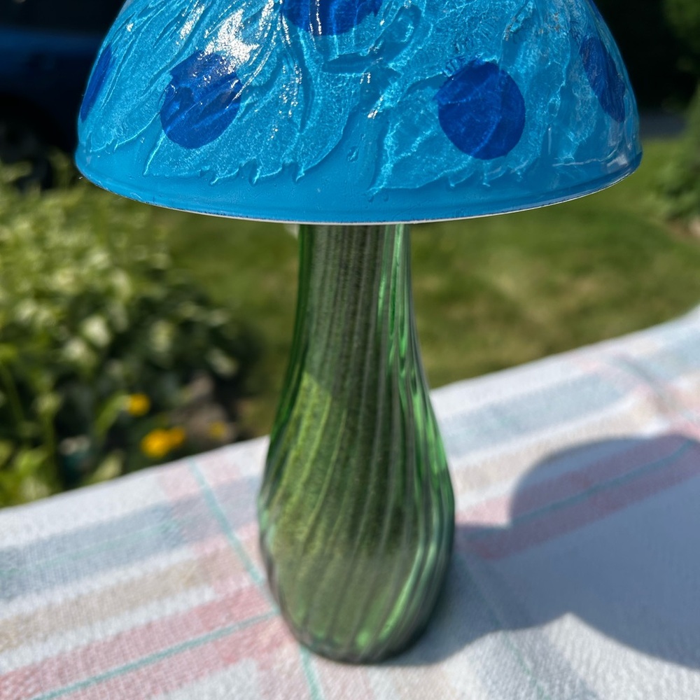 Handmade Garden Mushroom Blue and Green Glass